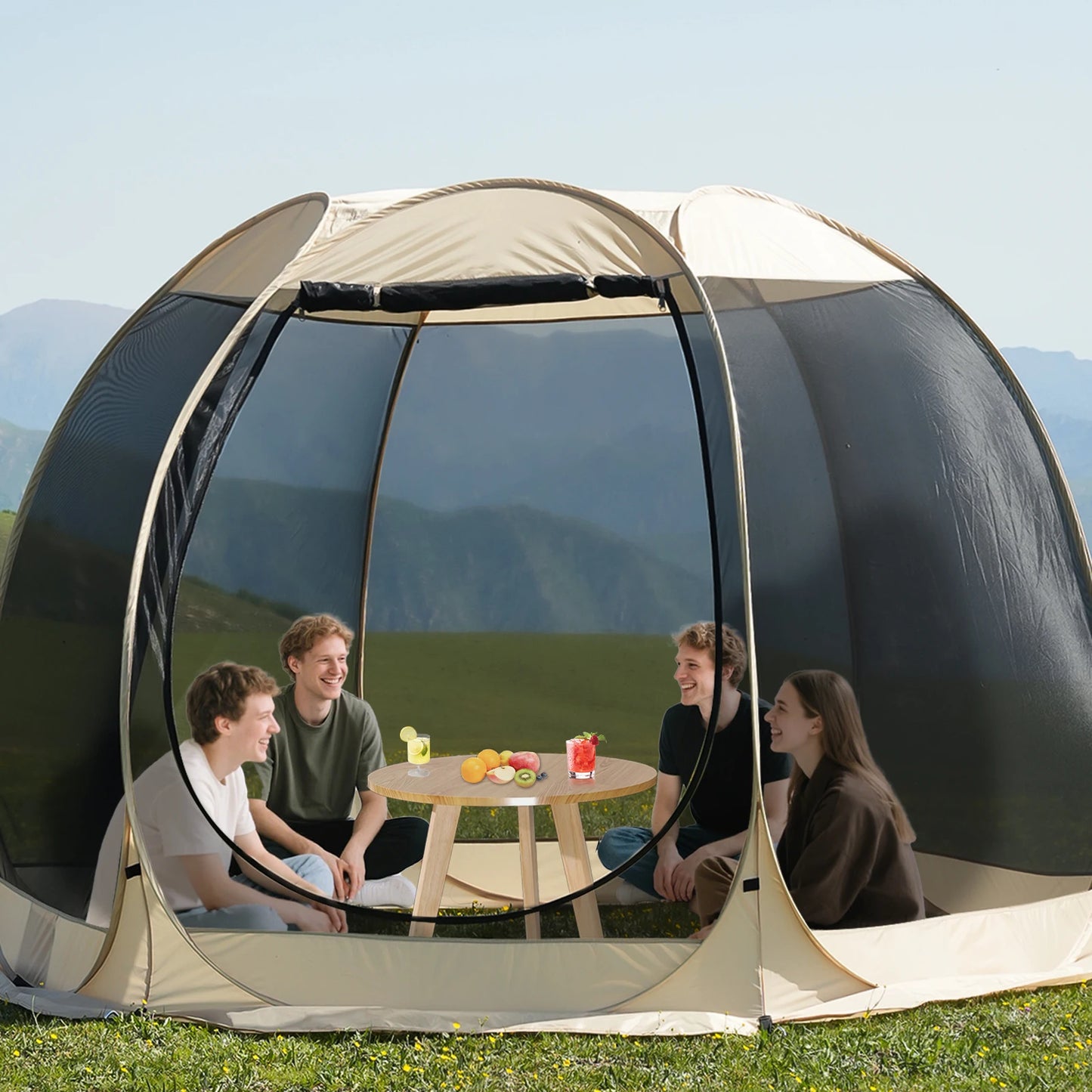 Pop Up Party Tent , 4-6 Person Pavilion, Screen Tent, 6-sided Pop-up Camping Canopy Tent With Mesh Window