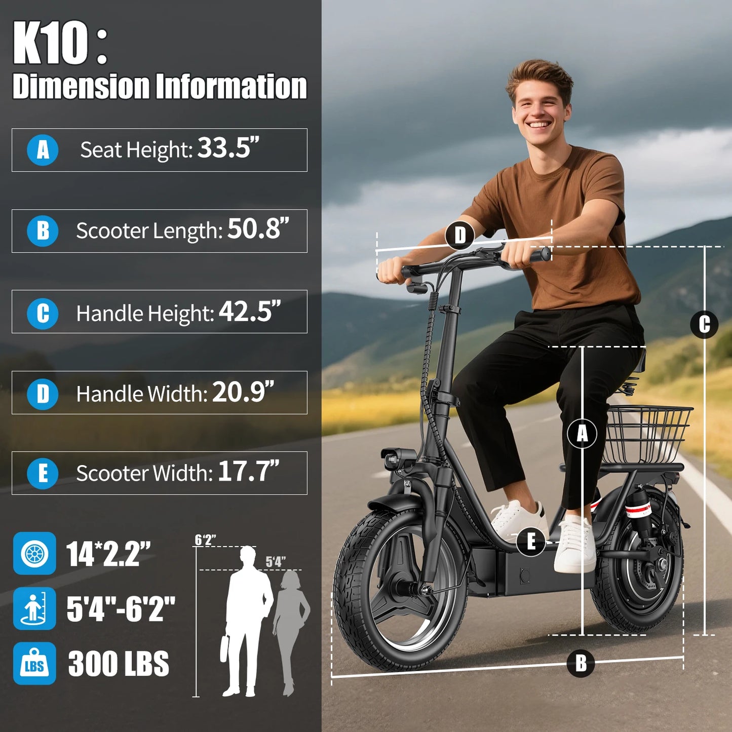 Electric Scooter Adults,650W Peak Motor,48V15AH Battery,E-Scooter With Seat,Up to 20MPH,25Miles Long Range,Escooter With Basket