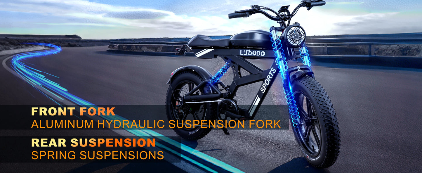 Electric Bicycle 1000W Peak Motor 35MPH Snow Electric Dirt Bike 75Miles Full Suspension 20''*4.0 Fat Tire Mountain E-bike
