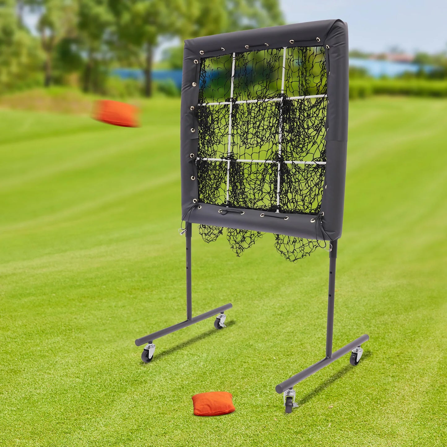 9 Hole Baseball Training Equipment Hitting Pitching Practice Net Adjustable Baseball Trainer Aid with 360° Swivel Caster