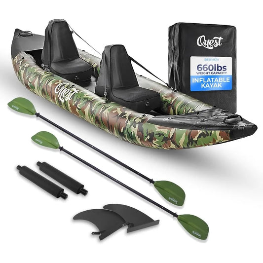 2-Person Kayak – Durable PVC Kayak for Fishing with Aluminum Paddles, High-Output Pump, Repair Kit & Bag,