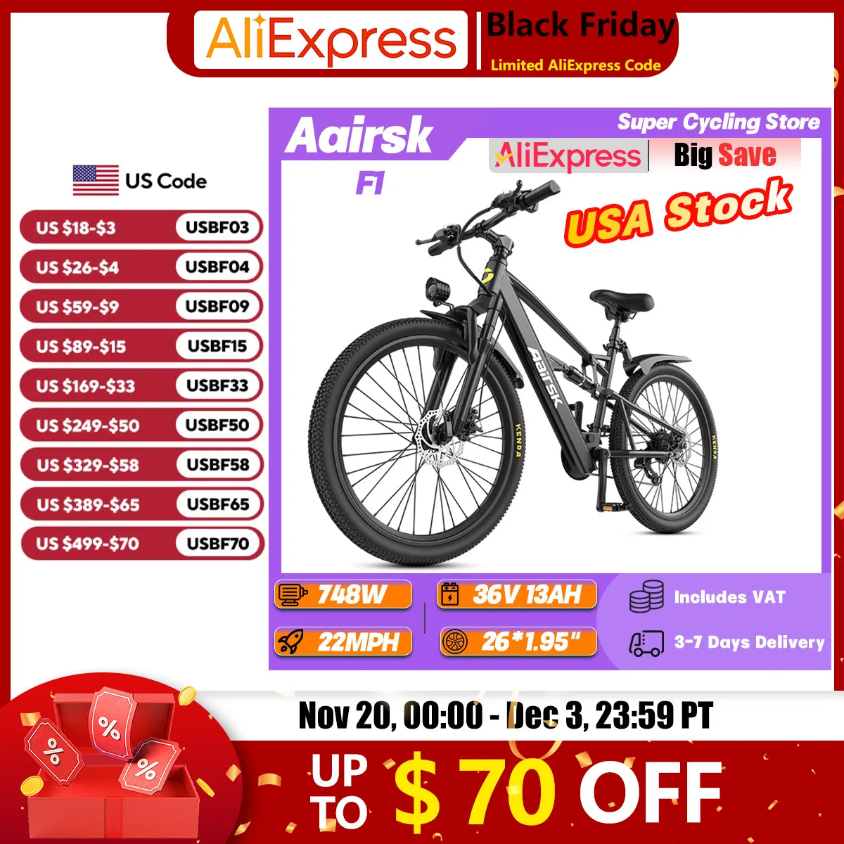 Aairsk F1 Adult Mountain Ebike 748W Motor 36V 13Ah Battery Urban Electric Bicycle 26*1.95" Tire Dual Suspension Electric Bike