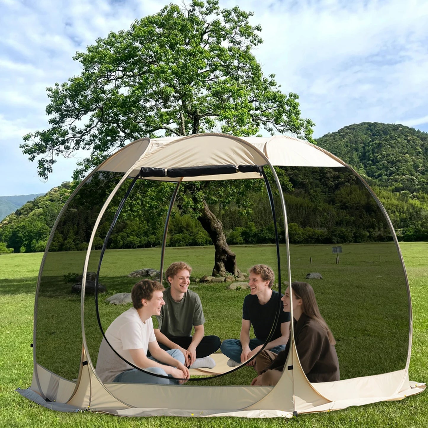 Pop Up Party Tent , 4-6 Person Pavilion, Screen Tent, 6-sided Pop-up Camping Canopy Tent With Mesh Window