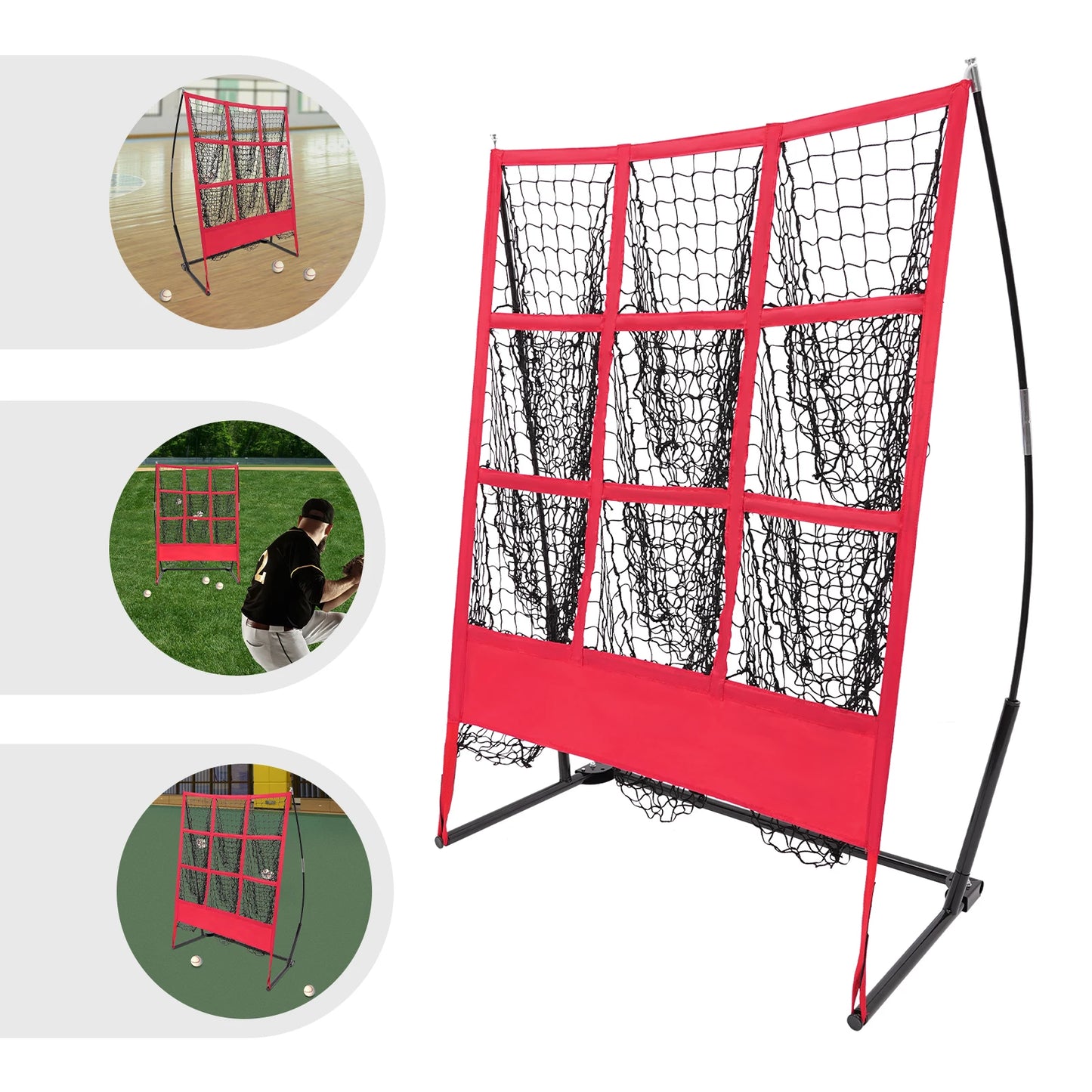 Baseball Practice Net 9-Grid Training Net for Throwing Pitching Batting Portable with Carry Bag