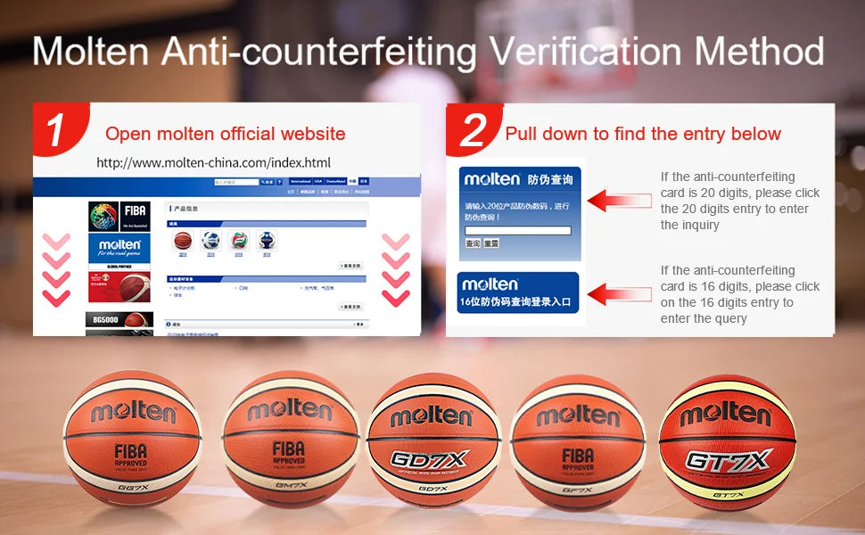 Original Molten GD7X Basketball Soft Touch Rubber and Faux Leather Training Basketball High Bounce Indoor Outdoor Basketball
