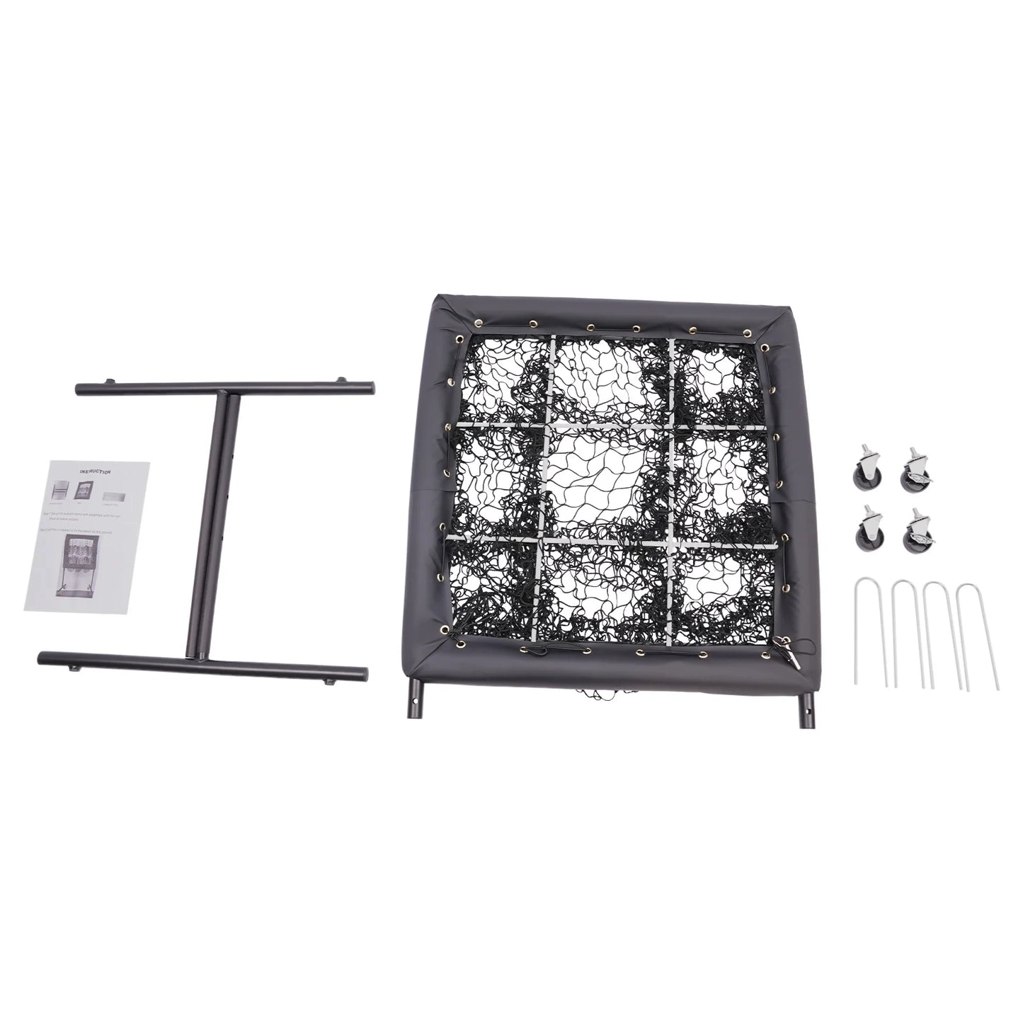 9 Hole Baseball Training Equipment Hitting Pitching Practice Net Adjustable Baseball Trainer Aid with 360° Swivel Caster