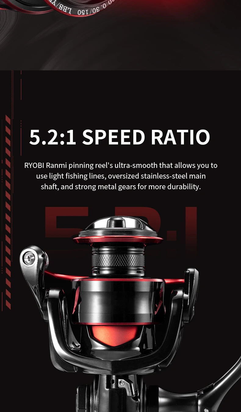 CR Sea Fishing Wheel Fishing Reel Spinning Reel 5.2:1 Black Red 10kg