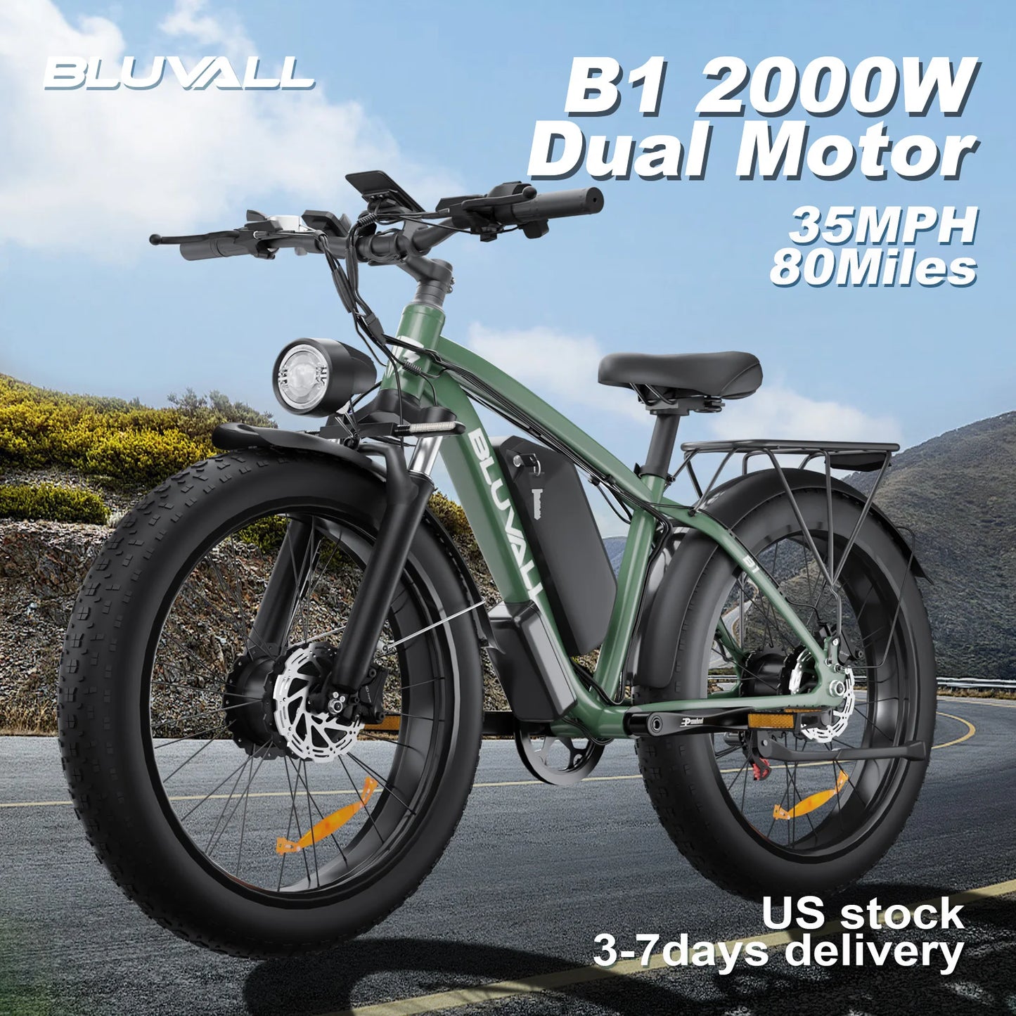 Moobelo M1 48V 2000W Dual Motor E-Bike 26" Fat Tires Front Suspension | CE Certified Ideal for US Snow/Beach/Urban Riding EBike