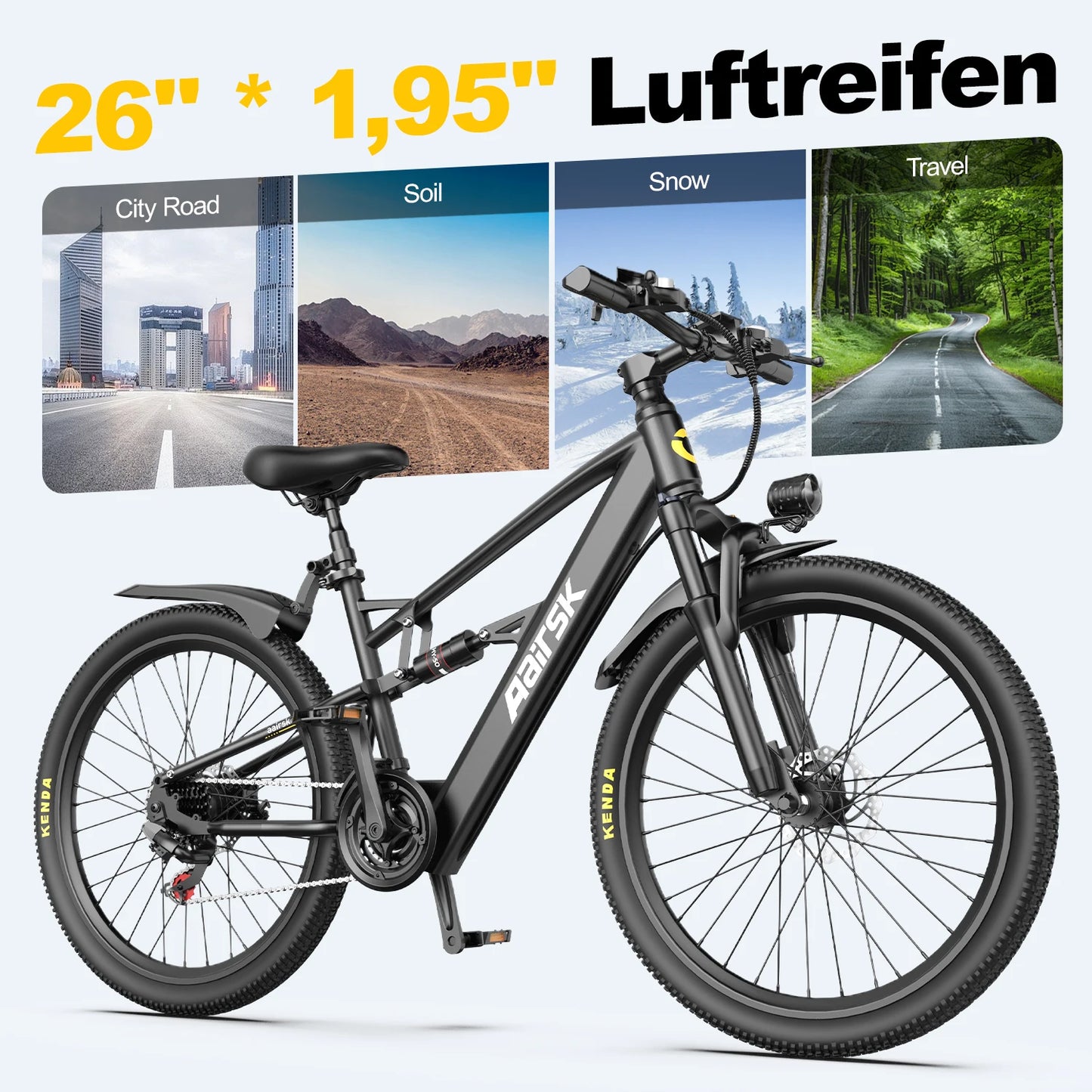 Aairsk F1 Adult Mountain Ebike 748W Motor 36V 13Ah Battery Urban Electric Bicycle 26*1.95" Tire Dual Suspension Electric Bike