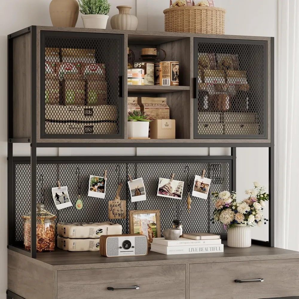 71" Tall Dog Crate Furniture, Indoor Kennel with Hutch, 42" W Dog Cage for Large/Medium Dogs, Wood Crates with 2 Storag