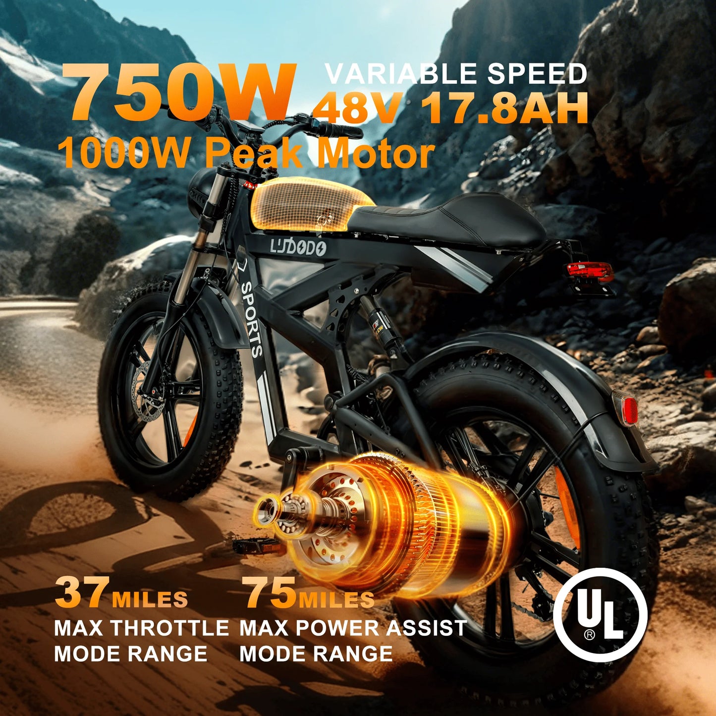 Electric Bicycle 1000W Peak Motor 35MPH Snow Electric Dirt Bike 75Miles Full Suspension 20''*4.0 Fat Tire Mountain E-bike