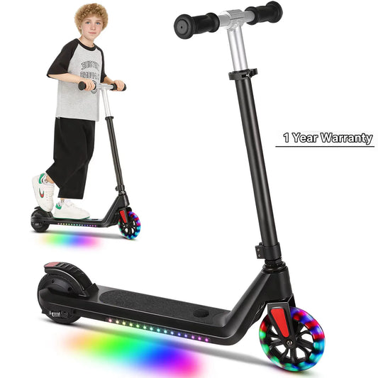CAROMA Electric Scooter for Kids Ages 6-14,120W Motor,Colorful Light,Adjustable Height&Speed,Foldable scooter,UL 1 Year Warranty