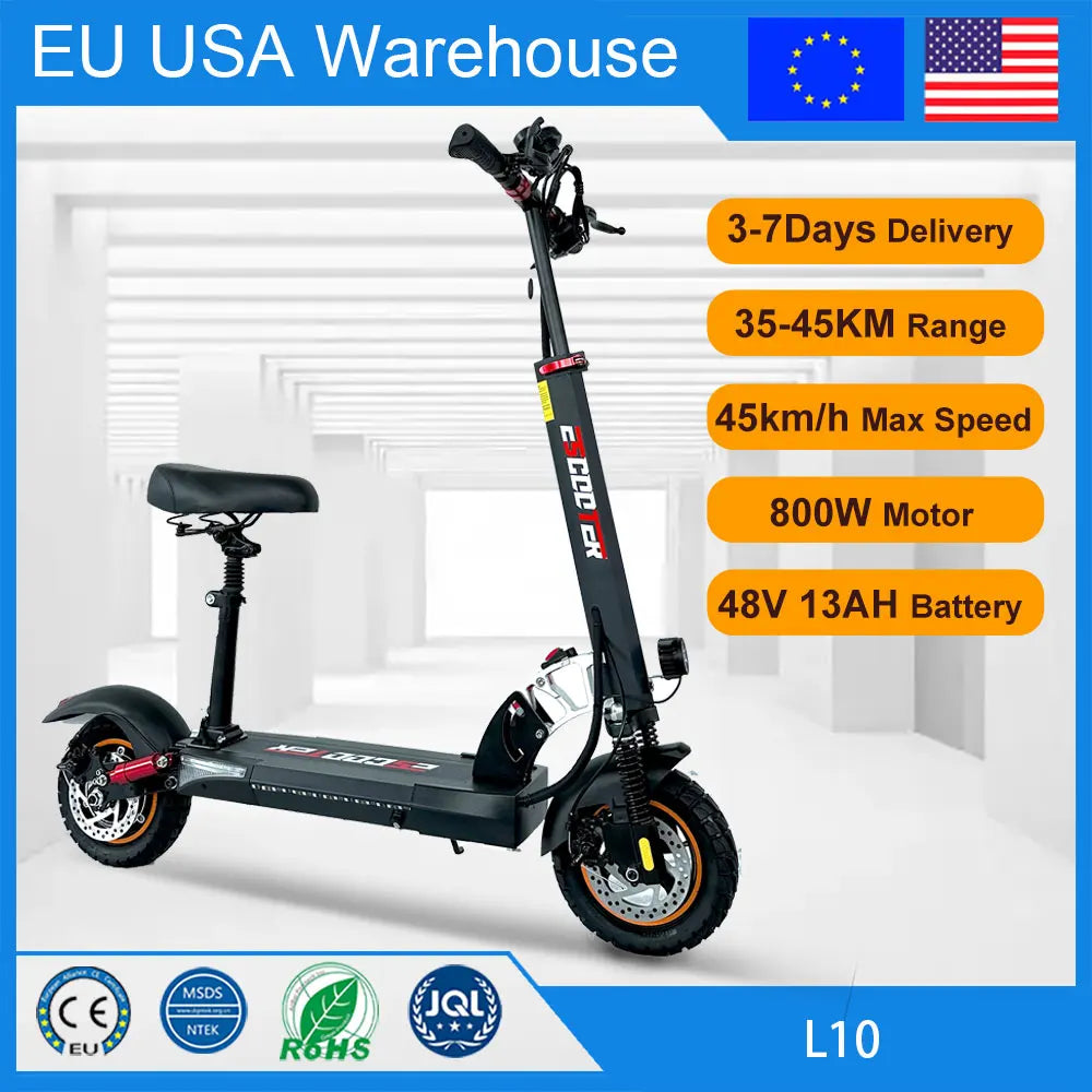 Electric Scooter with Off-road Tire, Kick Scooter, Electric E-Scooter, 10in, 45 km/h, 45km, 55km Range, 13Ah, 15Ah, 800W