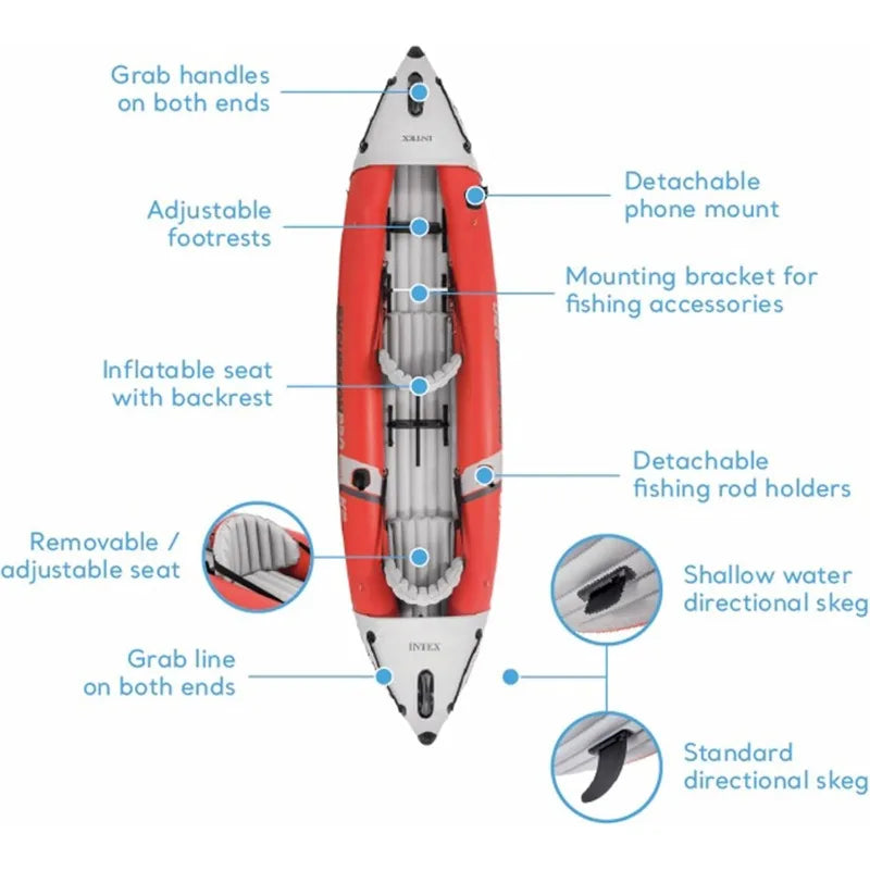 Intex 68309EP Excursion Pro K2 Inflatable Kayak Set:Includes Deluxe 86" Kayak Paddles & High-Output Pump,SuperTough PVC,2-Person