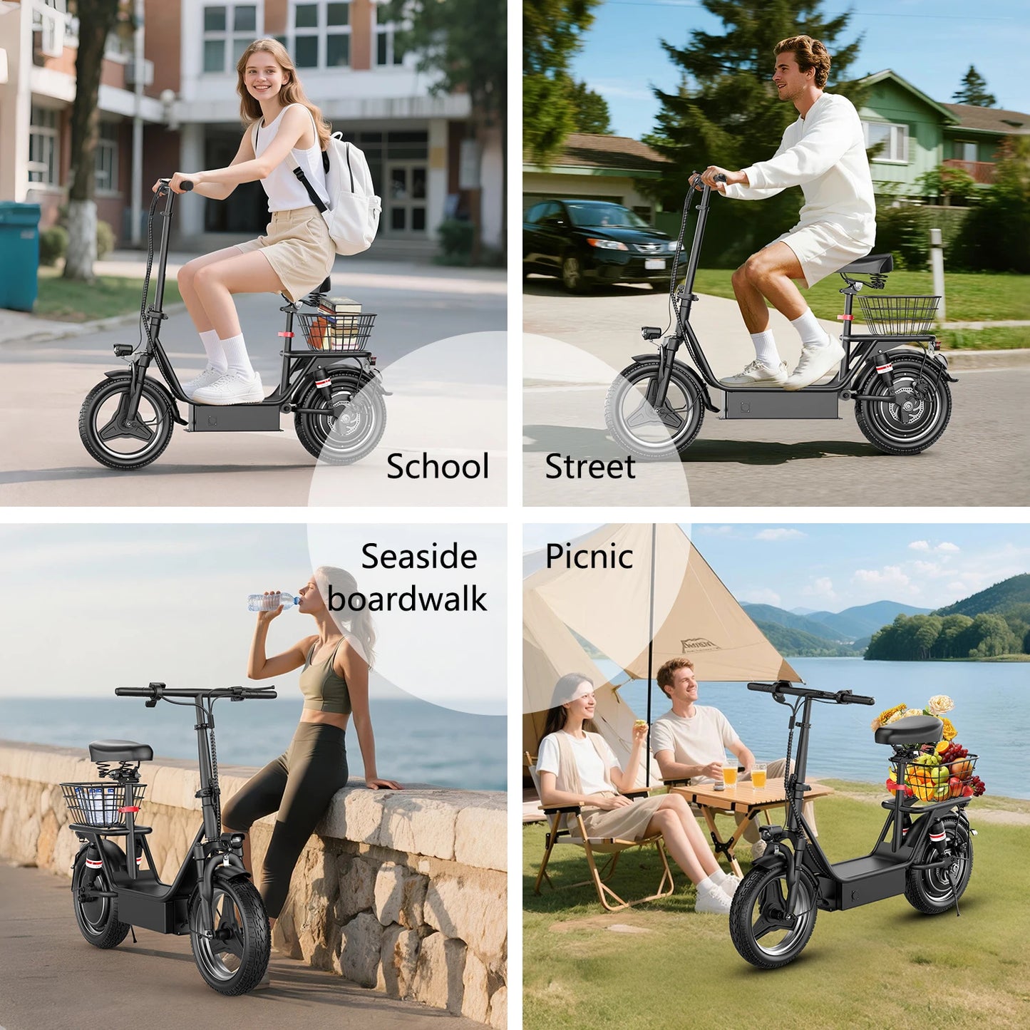 Electric Scooter Adults,650W Peak Motor,48V15AH Battery,E-Scooter With Seat,Up to 20MPH,25Miles Long Range,Escooter With Basket