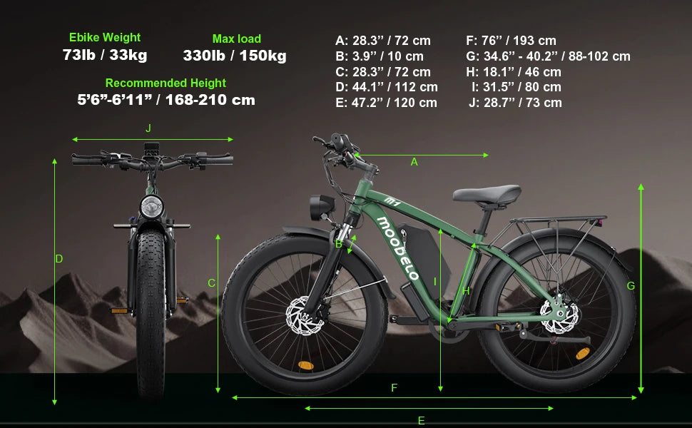 Moobelo M1 48V 2000W Dual Motor E-Bike 26" Fat Tires Front Suspension | CE Certified Ideal for US Snow/Beach/Urban Riding EBike