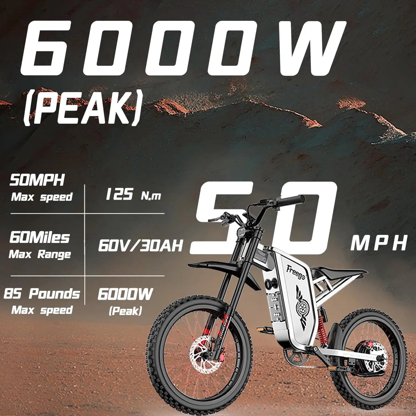 2025 Electric Dirt Bike X2 Pro Electric Motorcycle 6000W(Peak) Motor 1800wh Battery 7 Speed 50MPH Off Road Electric Bicycle