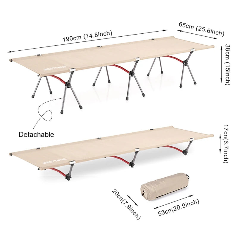 WESTTUNE Camping Cot with Leg Extenders Portable Folding Bed Ultralight Aluminum Alloy Sleeping Cot for Outdoor Hiking Travel
