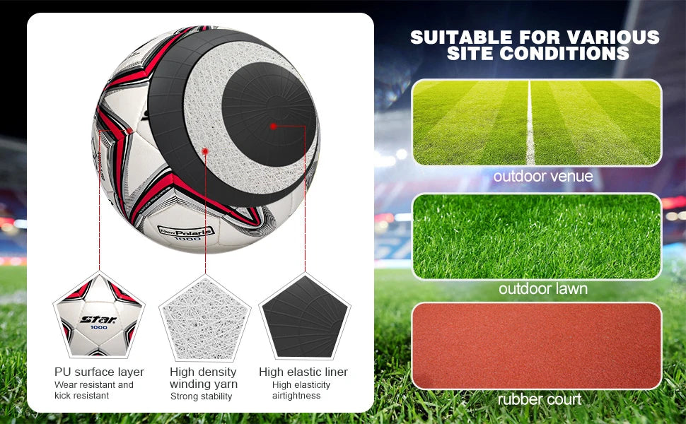 Soft PU Leather Soccer Ball Size 5 Indoor Outdoor Team Sports Training Practicing Game Match Soccer Ball Gift for Adult Youth
