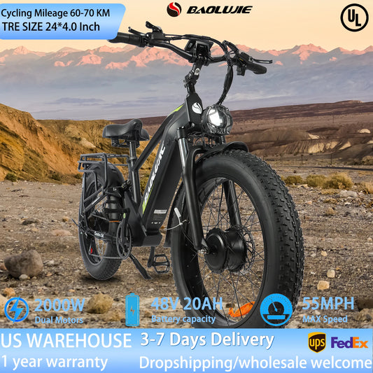 2000W Adult E Bike Daul Motors Electric bicycle 35 MPH 24 Inches Electric Bike Adults City Ebike with 48V 20AH Removable Battery