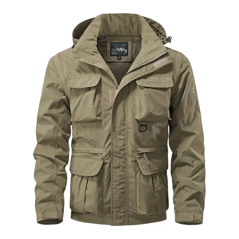 Men's Casual Waterproof Multi Bag Cargo Jacket Vest Suitable for Outdoor Activities Detachable Windproof Hooded Jacket  Jacket
