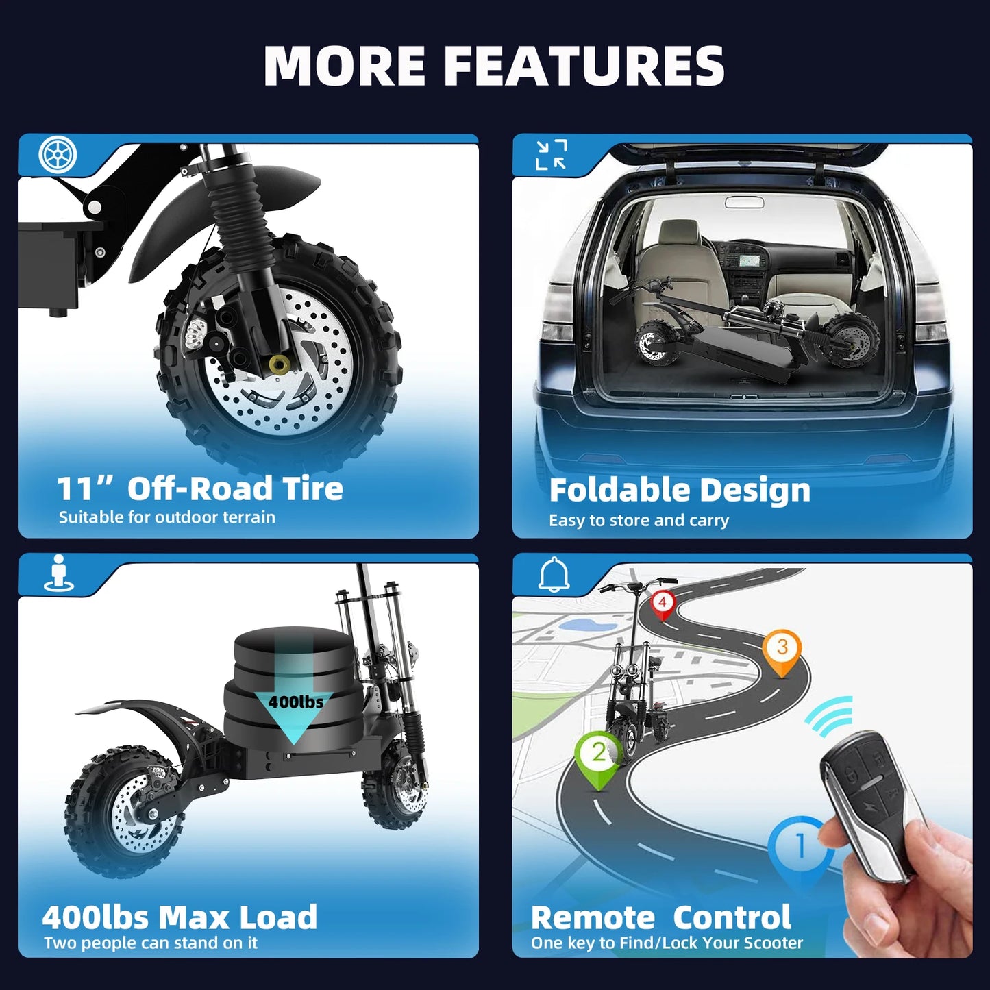 11Inch Off Road Electric Scooter 72V 6000W Dual Motor 85km/h Powerful E Scooter For Adults With Remote Control High Speed Safe