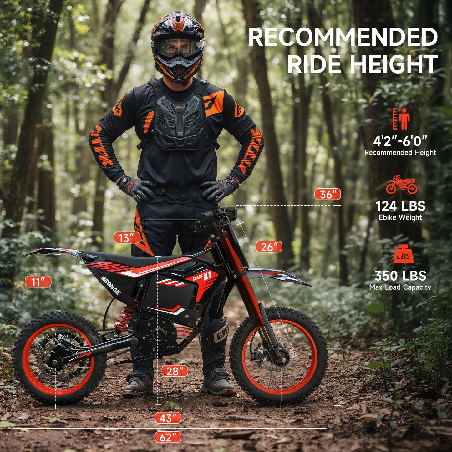QRONGE X1 Spark Electric Dirt Bike 4500W Peak 60V 28.8Ah 50MPH Electric Motorcycle 14/12" Fat Tire Mountain Off-Road E-Bike