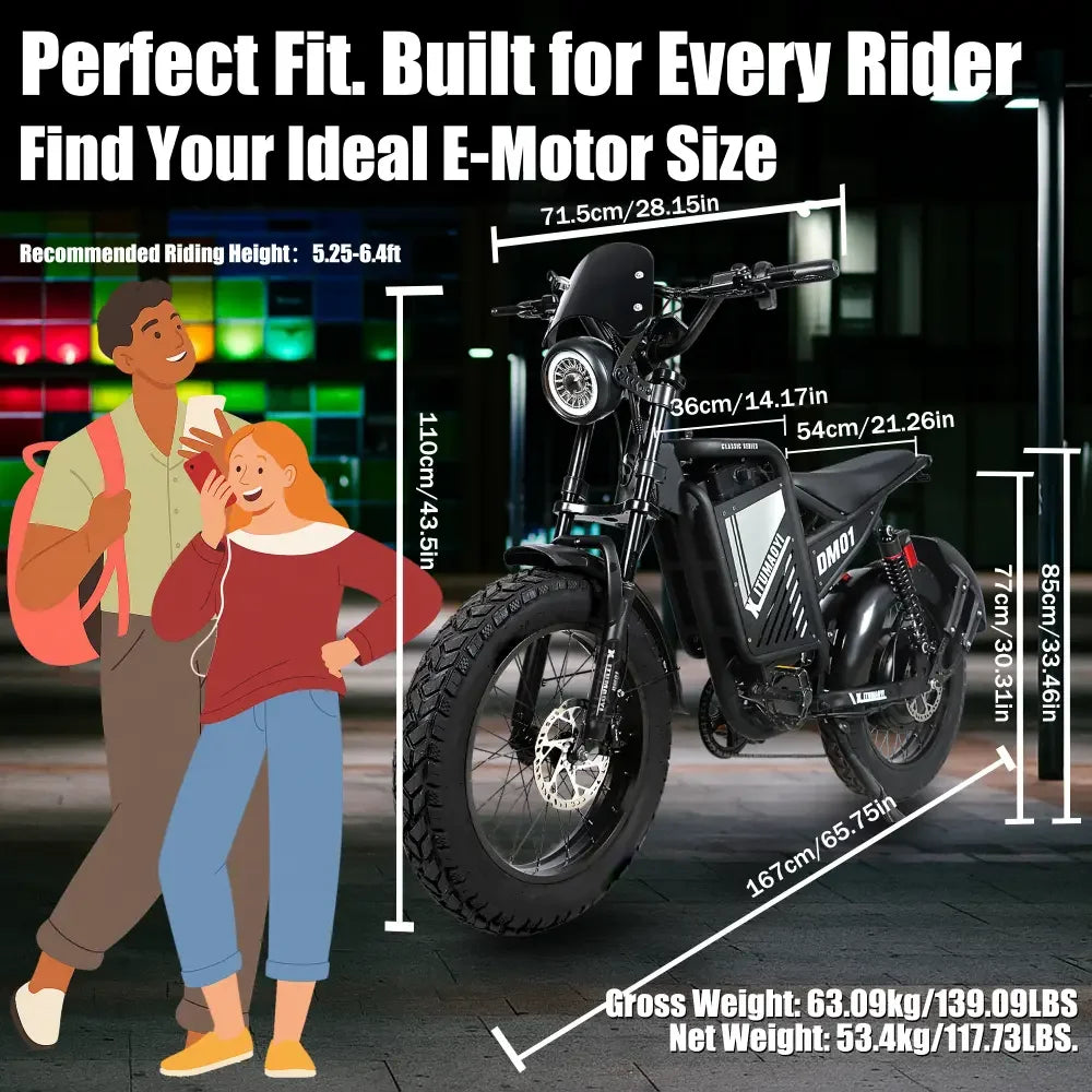 BAOLUJIE DM01 Moto Electric Bicycle 60V 30AH Battery 42 MPH Electric Bike E-Bike Adult for Electric Motorcycle【1 Year Warranty】