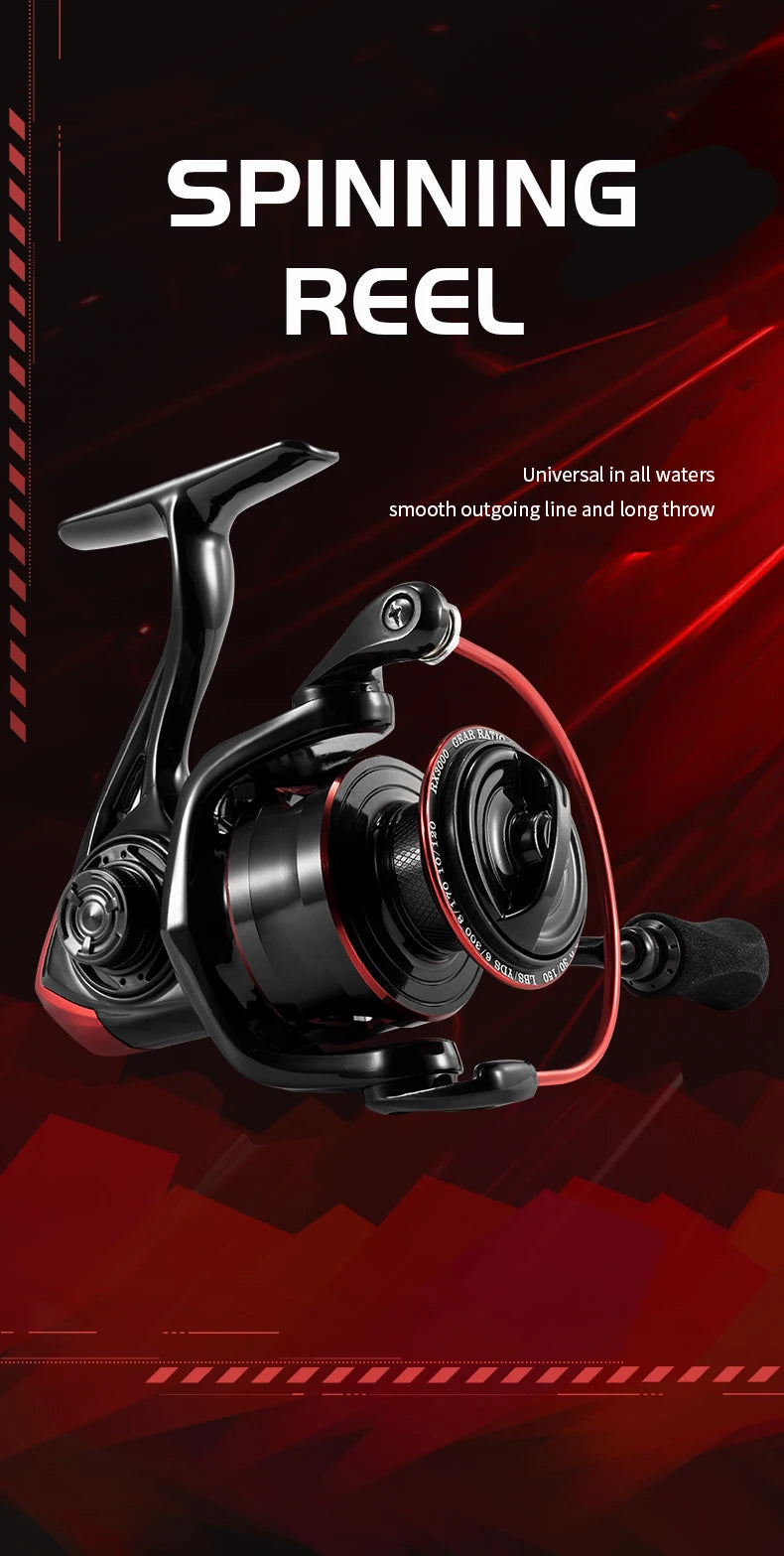 CR Sea Fishing Wheel Fishing Reel Spinning Reel 5.2:1 Black Red 10kg