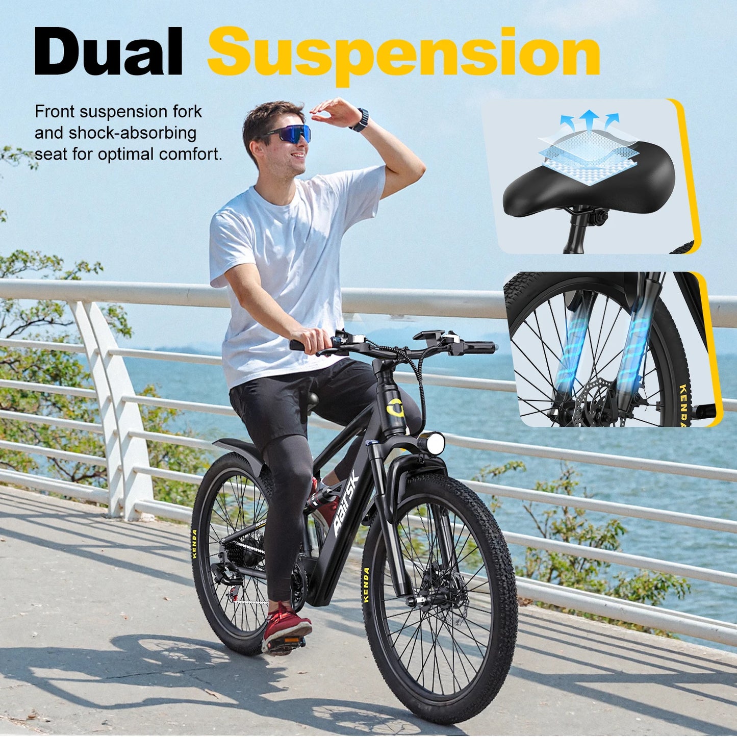 Aairsk F1 Adult Mountain Ebike 748W Motor 36V 13Ah Battery Urban Electric Bicycle 26*1.95" Tire Dual Suspension Electric Bike