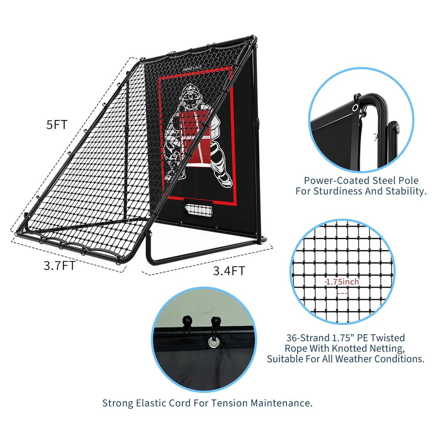 Baseball Pitching and Rebounder Net 5x3.7ft, 2-in-1 Baseball Training Equipment Hitter Pitching Trainer for Softball Practice