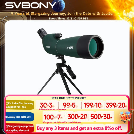 Svbony SV28 Spotting Scope 50/60/70/80mm Powerful Zoom With Tripod Waterproof,Camping equipment, Target Shooting,Bird Watching