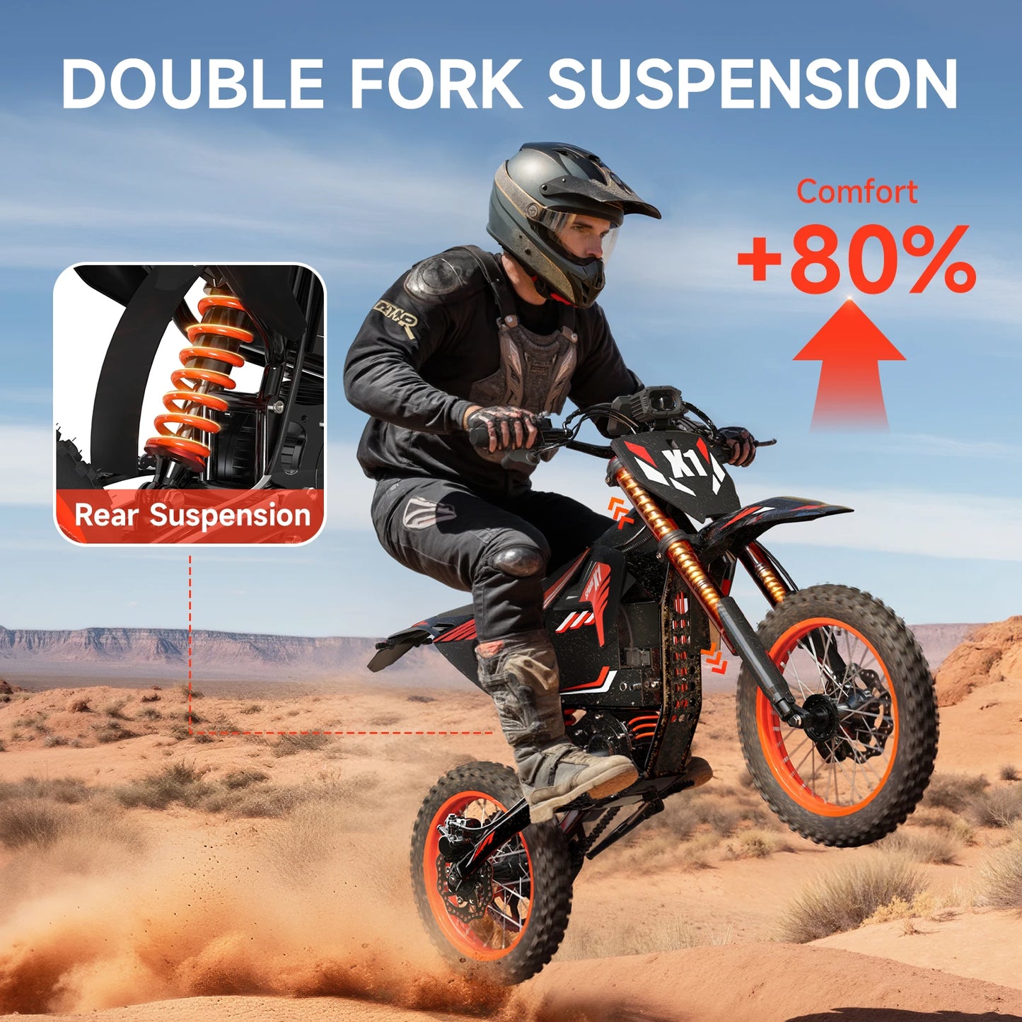 QRONGE X1 Spark Electric Dirt Bike 4500W Peak 60V 28.8Ah 50MPH Electric Motorcycle 14/12" Fat Tire Mountain Off-Road E-Bike