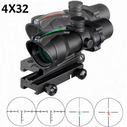 Tactical  4X32 Hunting Riflescope Real Fiber Optics Grenn Red Dot Illuminated Etched Reticle  Optical Sight