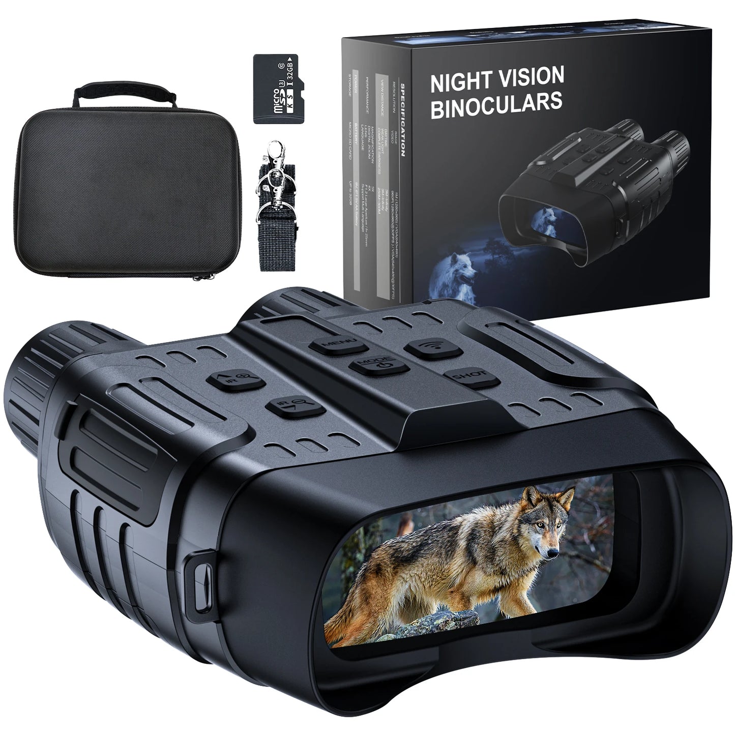 Night Vision Binoculars 4X Digital Zoom 7 Levels Infrared Goggles 2.3" Screen Telescope 300 Meters For Hunting Camping Boating