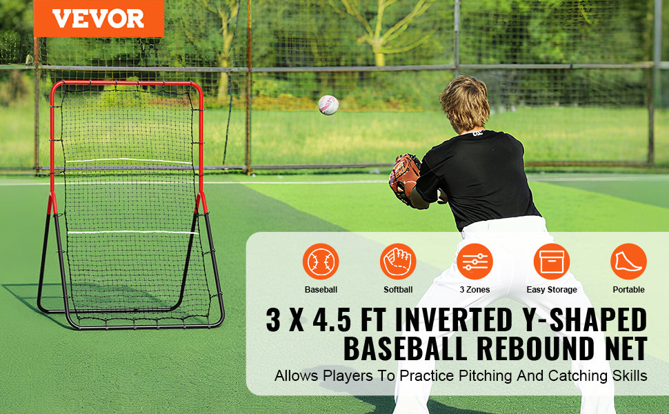 VEVOR Baseball And Softball Rebounder Net 3 x 4.5 ft PitchBack Baseball Pitching Nest three-Way Baseball Softball Pitchback Net