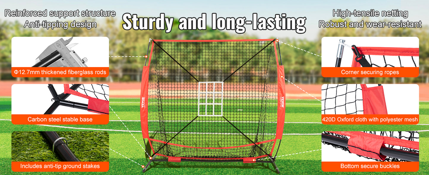 SucceBuy 5x5ft Portable Baseball Softball Practice Net for Hitting Batting Catching Pitching w/ Bow Frame Carry Bag Strike Zone